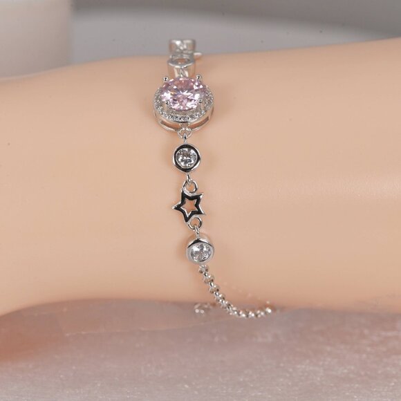 GRA Certified 1ct Pink Moissanite Bracelet 925 Sterling NWT 7" - Picture 3 of 5